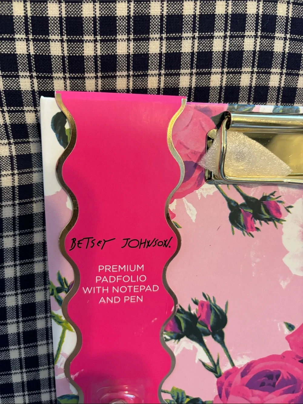 Betsey Johnson Pink Floral Clipboard Notepad with Gold Clip & Pen